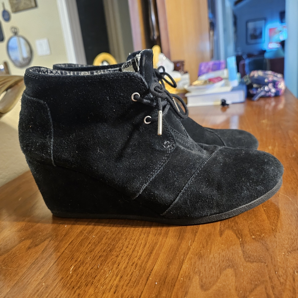 Toms Black Suede Wedge Ankle Boots